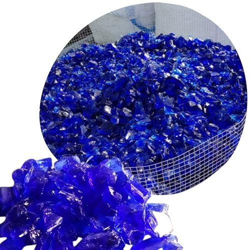 Glassteine Deko aus Recyceltem Glas - Blau - 5kg - Glasnuggets Groß 3-5 cm - Dekosteine für Vasen und Blumentöpfe - Terrarium & Aquarium Steine - Gartenstein für Innen & Außen (Blau, 5kg)