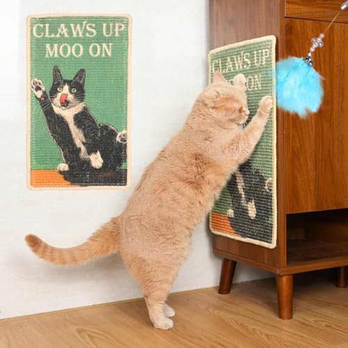 SOLDAY Kratzmatte Katze für Boden, Wand, Teppich, Couchmöbel, 56x33 cm Anti-Kratzer Möbel Schutz, Kratzbrett mit Klettverschluss (Kuhkatze)