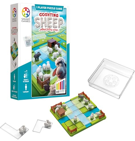 SmartGames - Counting Sheep, Educational Brain Teaser Game, Multi-Level Logic and Thinking Challenge Game, 1 Player, Travel Size, Multilingual