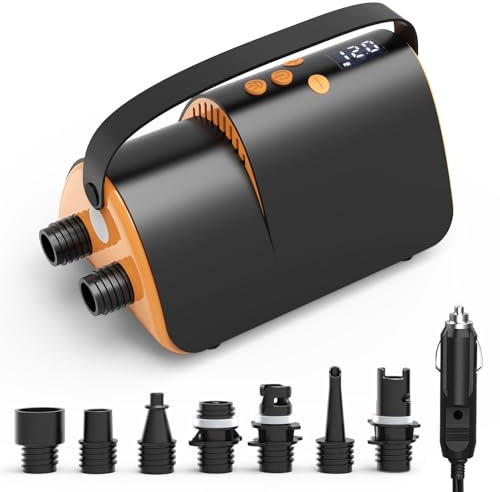 Accwork 20PSI Electric SUP Air Pump, Paddle Board Pump with Inflation & Deflation, Auto-Off, 12V DC Car Connector, 7 nozzles for Inflatable Sup Boards, Boats, Mattress