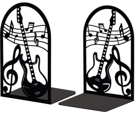 Peacoblue Lot de 2 Serre-Livres en métal, Serre Livre Guitare Et Note Musicale,avec Autocollants antidérapants pour Chambre à Coucher, bibliothèque, Bureau, école et Bureau(1 Paires)