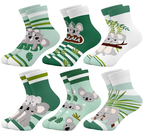 6 Paar Lustige Kinder Socken Mädchen Baumwolle Bunte Kindersocken mit Motiv | Schulkind Sneaker Socken Weich Atmungsaktiv Geburtstag Weihnachten Geschenk für Alltag Schule Kindergarten Sport 3-14 Jahren