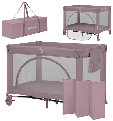 Lionelo Laura 2-in-1 Reisebett bis zu 15 kg Laufgitter von 0 bis 36 Monate | Seitlicher Einstieg T25 Schaumstoffmatratze, 2 Höhenstufen, Reisetasche, Räder mit Bremse