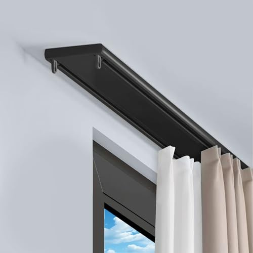 Doppelte Vorhangstangen-Deckenbefestigung, Schwerlast-Aluminium-Spurenset für Vorhänge mit leiser Gleitfunktion, flexibles, biegbares Vorhangschienensystem für Wohnzimmer (Schwarz,3.3m(10.8ft））