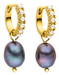 Purelei® - Pearly Creolen Damen – Edelstahl 18K vergoldet/rosé/silber – Mit schimmernden Keshiperlen & Glasperlen – Ohrringe Ø 15 mm – Schmuck Unikate (Gold)