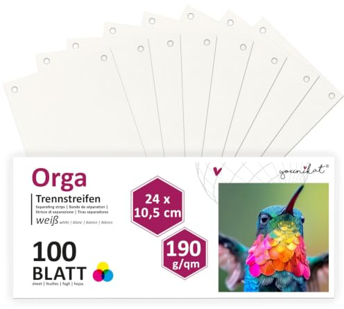 younikat 100 Stück Trennstreifen für Ordner A4 DIN weiß Karton - you0073 | Trennblätter Sortiersystem schmal, 190 g/qm Karton mit 2-facher Abheftlochung, Insgesamt 100 Trennlaschen, Größe 24 cm breit