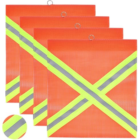 BENECREAT 4 Stück Reflektierende Warnfahne, 34x30cm Orange Rote Streifenflagge, Mit Drahtschlaufe, Mesh Sicherheitsflaggen Für Den Anhängertransport Fahrradträger Auto Wohnwagen