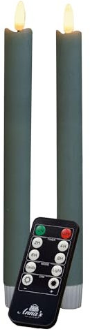 Novaliv Stabkerzen LED mit Timer Grün 2er Indoor mit 6 Stunden Timer - ECHTWACHS 18cm Höhe für Kerzen 2,2cm Durchmesser 2 AAA Batterien notwendig LED Stabkerzen flackernde Flamme bewegliche Flamme