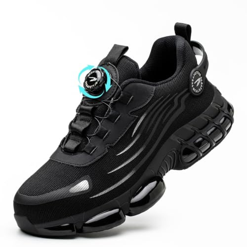 GemChve Chaussures de Sécurité Hommes Légère Respirantes Femme Basket Securite Embout en Acier Antidérapante Confortable Chaussures de Travail Black 46 EU