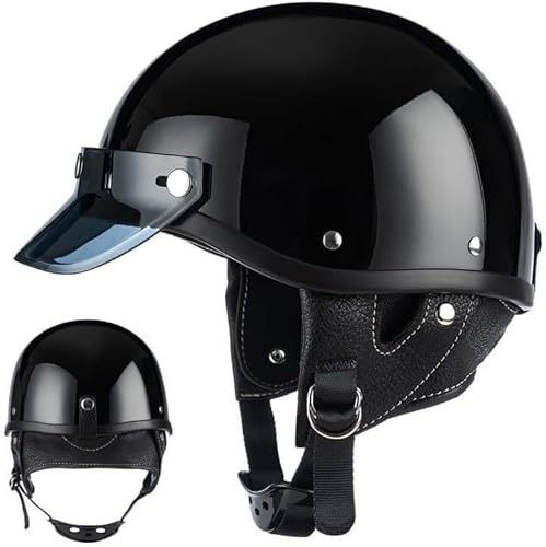 Casques de Moto Demi-Coque pour Hommes et Femmes, Casque Ouvert rétro de Style Allemand, Casque de cyclomoteur pour Adulte, Casque de Moto Demi-Coque Vintage, homologué ECE/Dot B,S=52-53cm