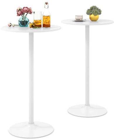 LIFEZEAL Runder Bartisch, 56-101,5 cm Höhenverstellbarer Cocktailtisch, Stehtisch Bistrotisch mit Stahlrahmen, Modern Empfangstisch Partytisch für Küche, Wohnung, Pub, Club (2, Weiß)