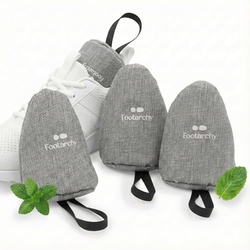 Footarchy Absorbe Olores Zapatos Desodorante Zapatillas Menta 4x80g | Saquitos de carbón activo para extraer humedad de calzado deportivo, bolsitas quita olor para tenis, fórmula de uso en seco.
