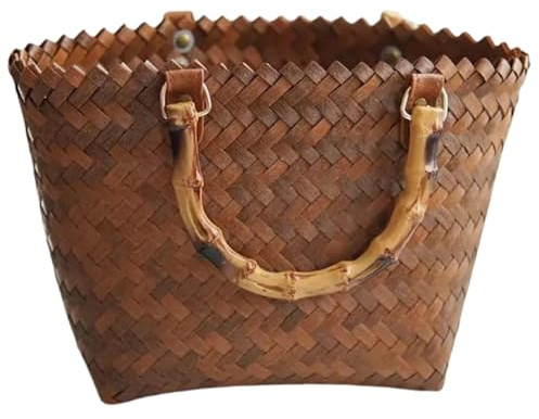 MOKKHNB Vintage Medium Straw Bag Woven Handbag Tote Large Capacity French Style Wicker Basket Beach Bag for Women Travel Picnic Outdoor Use