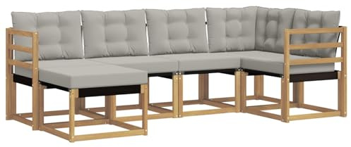 vidaXL Outdoor-Sofagarnitur mit Kissen 6 pcs Weiß und Hellgrau, Moderne Outdoor-Sofa-Sitzgruppe, stylische Gartenmöbel, robuste Terrassenmöbel, Bequeme Lounge für den Garten