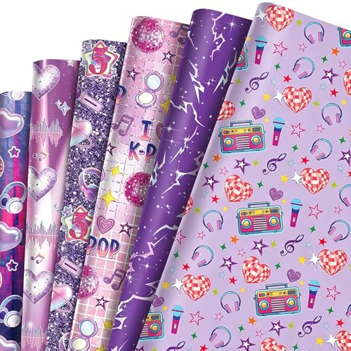 12 Blatt K-Pop Geschenkpapier Set 68x50cm, Geschenkpapier Geburtstag mit 6 Kpop Designs, K POP Geschenkpapierrolle, Wrapping Paper für Geburtstage, Hochzeiten, Partys und Geschenke