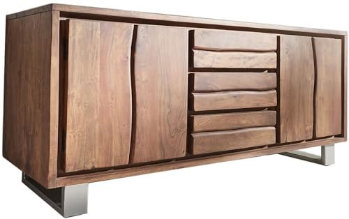 DELIFE Kommode Live-Edge Akazie Braun 172 cm 4 Türen 3 Schübe Baumkante Sideboard