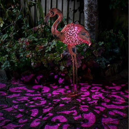 Garden mile Large Solar Flamingo Ornament with LED Lights Silhouette Lighting Metal Garden Animal Sculpture Garden Bird Ornaments Decoration Solar Powered Outdoor Animal Statue 75cm