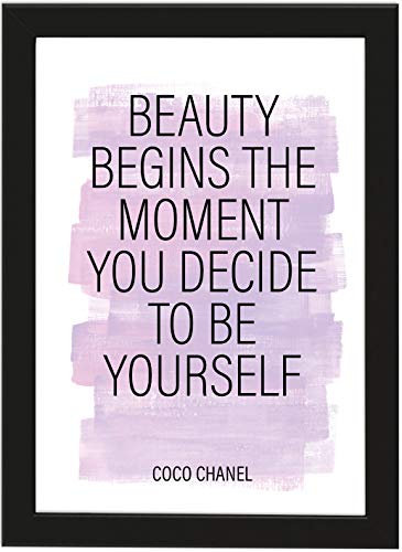Deqosy Poster DIN A4 Beauty Begins ..., gerahmt mit schwarzem Bilderrahmen, Geschenk, Geschenkidee, Geburtstagsgeschenk, Poster mit Rahmen, Kunstdruck, Typographie (Beauty Begins)