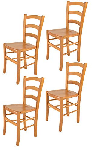 t m c s Tommychairs - 4er Set Stühle Venice für Küche und Esszimmer, robuste Struktur aus lackiertem Buchenholz im Farbton Honig und Sitzfläche aus Holz