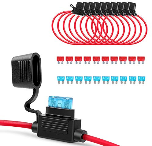 RECOIL FH16-10 Lot de 10 porte-fusibles en ligne ATC/ATO 16 AWG avec 10 fusibles 10 A 15 A