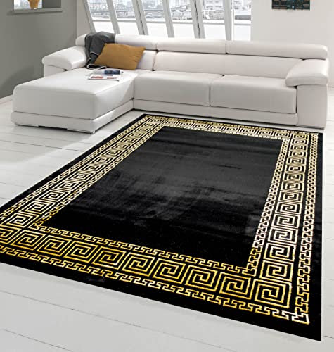 Teppich-Traum Gästezimmerteppich mit klassischer Bordüre in schwarz Gold, Größe 160x230 cm