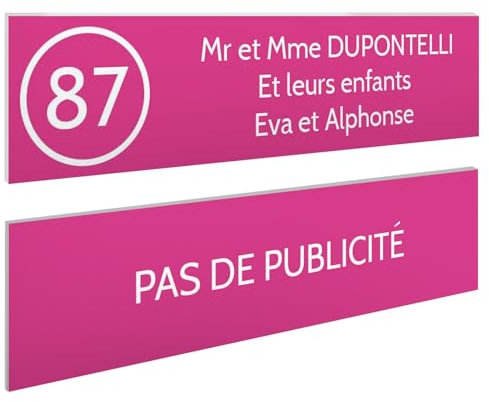 DECOHO - Plaque Boite aux Lettres Personnalisable - Lot de 2 plaques adhésives en Plastique Rose et Blanc - 100x25 mm - Gravure Laser pré - Rose