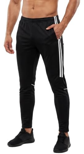 SiXsigma Sports Herren-Jogginghose, Bodybuilding, Workout, schmale Passform, Laufhose, Fußball-Hose, Reißverschlusstaschen – Herren-Trainingshose, Tangohose, Joggen Gr. Large, Schwarz