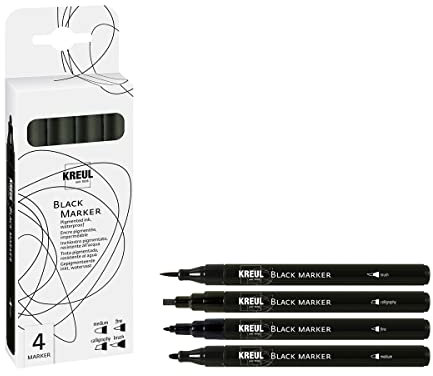 KREUL 18170 - Black Marker 4er Set mit verschiedenen Spitzen, wasserfeste, pigmentierte Tinte, ideal für Skizzen, Illustrationen und Handlettering