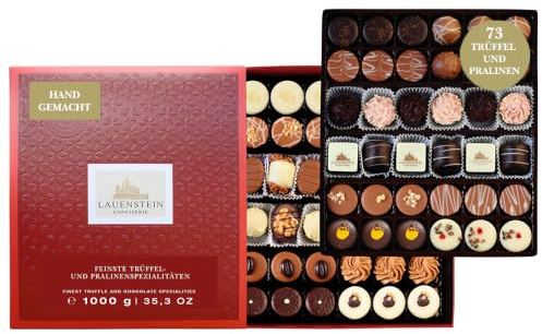 Lauensteiner Auslese | 1.000g handgefertigte Trüffel und Pralinen | 24fach sortiert, mit Alkohol | Geschenkidee für jeden Anlass