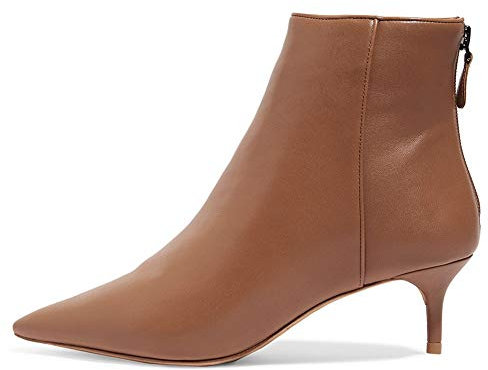 Stivaletti da donna eleganti a punta con tacco basso a spillo, con cerniera, per autunno e inverno, Marrone, 41 EU