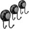 SANNO Double Hooks Suction Cups Hook for Flat Smooth Wall Surface Towel Robe Bathroom Kitchen Shower Bath Coat,NeverRust Stainless Steel Black (3 Pack)