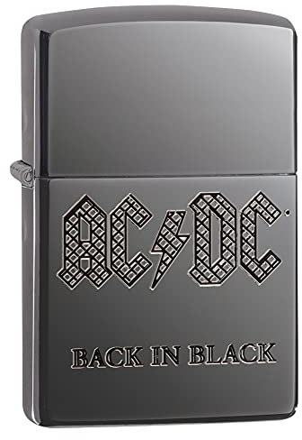 Zippo AC/DC - Auto gravé - Armor - Glace Noire hautement polie - Briquet tempête, Rechargeable, Dans UNE boîte Cadeau de qualité Zippo AC/DC - Auto Grabado, Armor Black Ice - AC/DC - Back in Black