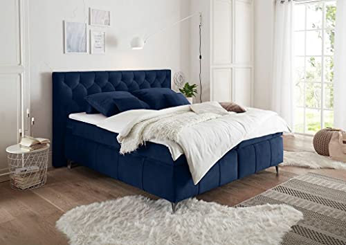 Froschkönig24 Pembroke Boxspringbett 180x200cm Blau, Ausführung:Variante 2