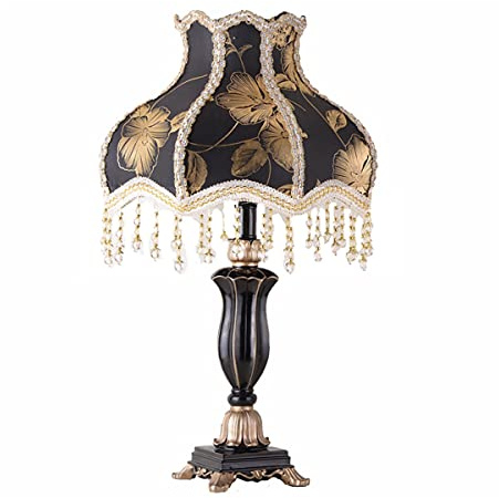 TIYETA European Style Table Lamps Handmade Fabric Lampshade Victorian 22 Inch Desk Lamp Antique Painted Resin Base Bedside Light for Bedroom Living Room Office,Black1