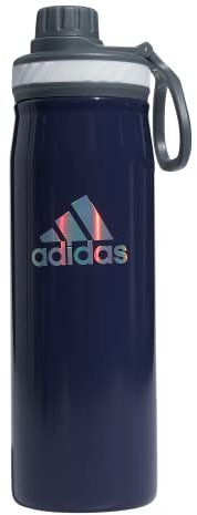adidas Botella de agua de metal de 600 ml, acero inoxidable 18/8 aislado de doble pared para caliente/frío, azul marino sombra/gris ónix/plateado, reflectante, 20 onzas
