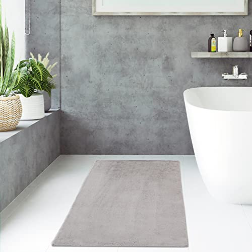 payé Badezimmerteppich Hochflor Bad - Grau - 40x60cm - kuschelig weich - waschbar - Badematte Wasserfest rutschfest Dekoration - Deko Teppich Badvorleger