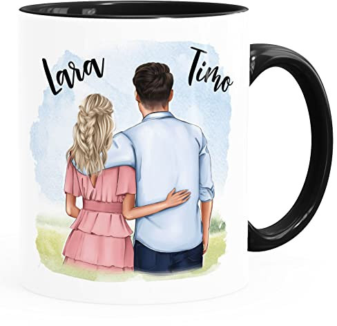 SpecialMe® Tasse Paar personalisiert selbst gestalten mit Namen Geschenk Liebe Valentinstag Hochzeitstag Mann Frau weiß-innen-schwarz Keramik-Tasse