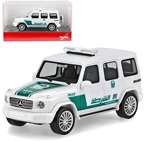 Mercedes-B G-Klasse W463 Weiss Police Polizei Dubai VAE Neue Generation Ab 2018 H0 1/87 Herpa Modell Auto mit individiuellem Wunschkennzeichen