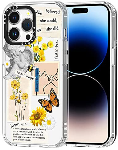 MOSNOVO für iPhone 14 Pro Max Hülle – Durchsichtige, schlanke, stoßfeste TPU+PC-Handyhülle, [6,6 Fuß Fallschutz/Anti-Abziehen] - Vintage-Collage-Kunst