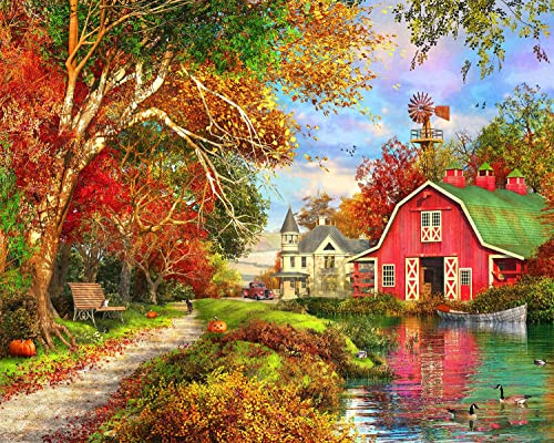 Springbok - Autumn Barn - 1000 Piece Jigsaw Puzzle Illustration of Classic Barn and Farm House in Fall