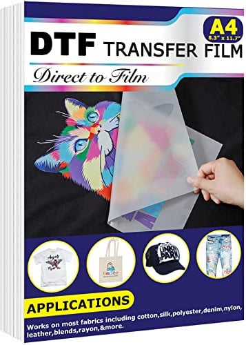 DTF Transferfolie A4 (21,6 x 27,9 cm) 50 Blatt PET Direkt auf Folie Transferpapier für T-Shirts, matte Oberfläche, DTF Wärmeübertragung für dunkle Stoffe