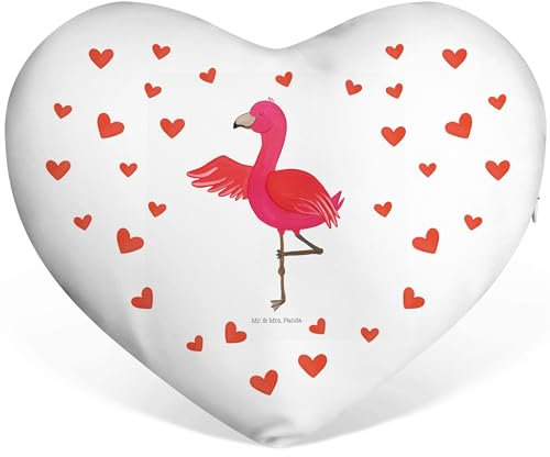 Mr. & Mrs. Panda Herzkissen Flamingo Yoga - Geschenk, Ärger, Herzform, Baum, Yogi, Yoga-Übung, Aufregen, Entspannung, Achtsamkeit, Tiefenentspannung,