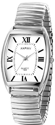 JewelryWe Uhren Herren Analog Quarz Armbanduhr Klassisch Einfach Rechteckig Elastisch Legierung Armband Beiläufige Uhr Herrenuhr mit Römischen Ziffern Zifferblatt Silber