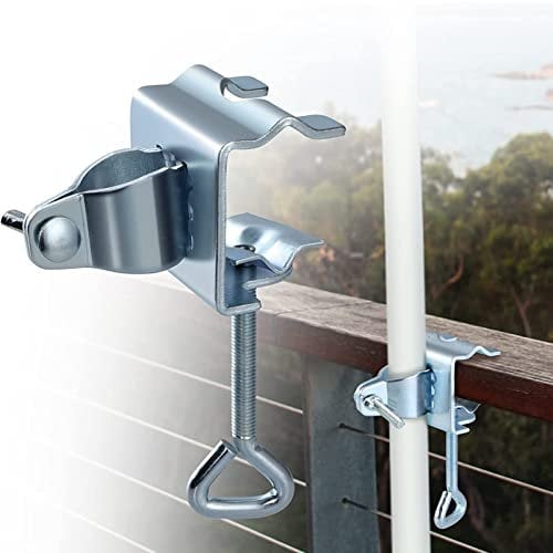 Mikytoper Parasol Stand, Parasol Holder, Heavy Duty Metal Patio Umbrella Clamp Stand, Outdoor Umbrella Holder, Garden Parasol Stand for Balcony Bench Deck Railings