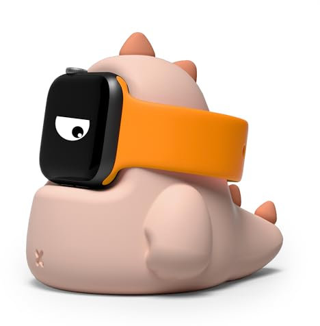 ELETIUO Lade-Ständer kompatibel mit Apple Watch Series Ultra/8/SE2/7/6/SE/5/4/3/2/1 (49/45/44/42/41/40/38mm), Dinosaurier-iWatch-Ladestation mit Nachtmodus, rosa