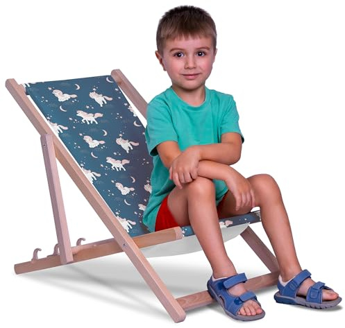 DreamRoots Kinder Liegestuhl Outdoor, Klappbarer Gartenstuhl für Draußen, Faltbarer Campingstuhl mit Waschbarem Bezug aus 100% Polyester bis zu 130 kg