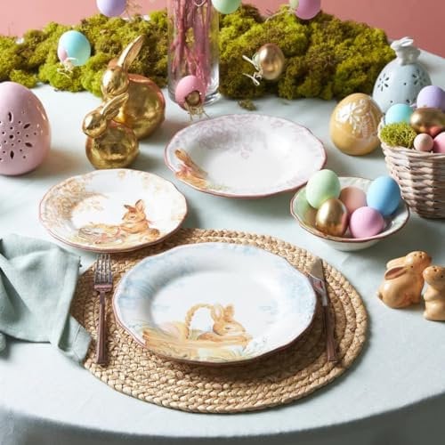 Karaca Juego de vajilla de Pascua para 6 personas – Juego de platos de cena inspirados en Pascua, juegos de vajilla de cerámica con platos y cuencos de Pascua, juego de vajilla y vajilla vintage