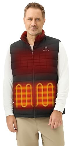 ORORO Men's Heated Down Gilet with Power Bank, Lightweight Heated Vest with 800 Fill Power Down (Charger Not Included) (Neutral Black,M)