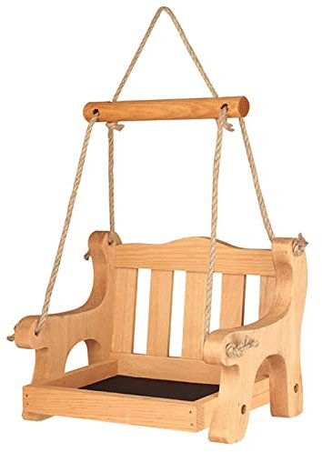 RONGQI Cute Bird Bench, Wooden Swing Bird Feeder, Hanging Bench Bird Feeder, Patio Garden Cottage Decoration, L 23 X W 15 X H 17 Cm / 9.1 * 5.9 * 6.7in