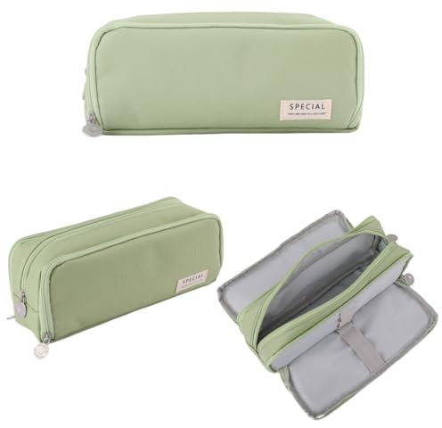 Oyachic Federmäppchen Mädchen 3 Fächer,Etui Grün Federpenal Erwachsene,Große Pencil Case für Büro Frauen Schlamppermäppchen Damen